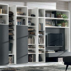 Soggiorno moderno con parete attrezzata e mobile tv a vista 04